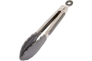 MLL PRODUCTS Pinzas Silicona Freidora De Aire Air Fryer - Pinzas Cocina - Pinzas Barbacoa - Pinzas Comida de Acero Inoxidable y Punta de Silicona de Grado Alimenticio sin BPA. (21cm, Gris)