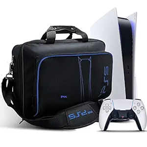 PSS Carrying Case for PS5, Travel Case for PS5 Console Disc/Digital Edition, Case Travel Bag for PS5 Console, Controllers, Game Disk, HDMI and Accessories Bag Travel Carry Case-New Upgrade Black/Blue