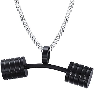 Lekima Pendant Necklace Barbell Dumbbell Fitness Bodybuilding Gym Exercise Stainless Steel Jewellery Gift For Men Women - Black (Gift Bag Included)
