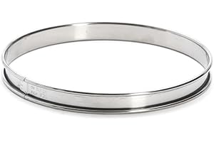 De Buyer - Cercle à tarte rond en inox à bord roulé - 20 x 2 cm - Surface Lisse, Démoulage Facile, Pour des Résultats Sans Défaut et Délicieux, Argent