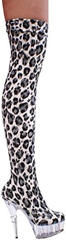 Women Long Boots Over Knee Leopard Super High heels Model Nightclub Pole Dance Shoes , gray , 38