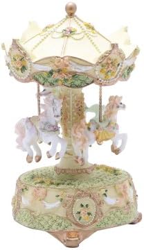 Laxury 3-horse Carousel Music Box, Green&pink&yellow Shade, Mp268