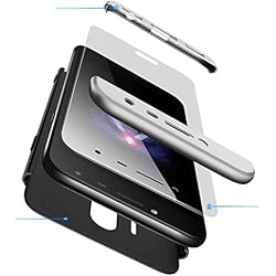AILZH Funda movil Compatibles para Samsung Galaxy J7 2017 Carcasa+[Cristal Templado] 360 Grados Caja protección de cáscara Dura Anti-Shock Caso Mate Bumper Antichoque Case Cover(Plata Negro)