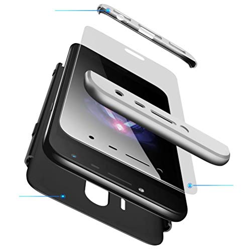 AILZH Funda movil Compatibles para Samsung Galaxy J7 2017 Carcasa+[Cristal Templado] 360 Grados Caja protección de cáscara Dura Anti-Shock Caso Mate Bumper Antichoque Case Cover(Plata Negro)