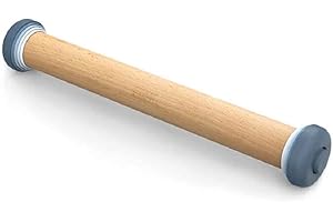 ‎JOSEPH JOSEPH Joseph Joseph PrecisionPin wałek do ciasta z regulowaną grubością ciasta, wałki do pieczenia i ciasta, drewno bukowe, błękit nieba