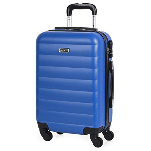 ITACA - Maleta Cabina de Viaje Rígida 4 Ruedas Trolley 55 cm ABS. Pequeña, Equipaje de Mano. Resistente y Ligera. Mango Asas Candado. Vuelos Low Cost Ryanair. 71250, Color Azul