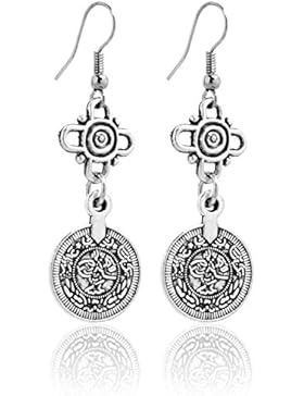 2LIVEfor Taler Ohrringe Ethno Münzen Rund Ohrhänger Bohemian Vintage Retro lang Hängend Antik Silber Tropfen Ornamente...
