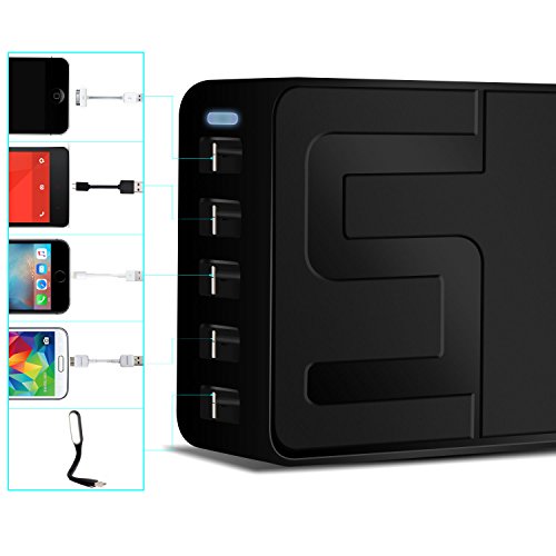 Aukru 40W 5V 8A 5-Port USB Ladegerät multi-Port USB Ladeadapter mit Kabel Netzkabel für Apple iPhone 6 / 6 Plus, iPad Air 2 / mini 3, iPad, Samsung Galaxy S6 / S6 Edge, Nexus, HTC, Nokia, Motorola & Android Smartphones, Tablets und andere USB-ladende Geräte (Schwarz) - 3