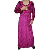 Indiatrendzs Women Winter Nighty Solid Embroidered Neckline Warm Sleepwear Nightgown
