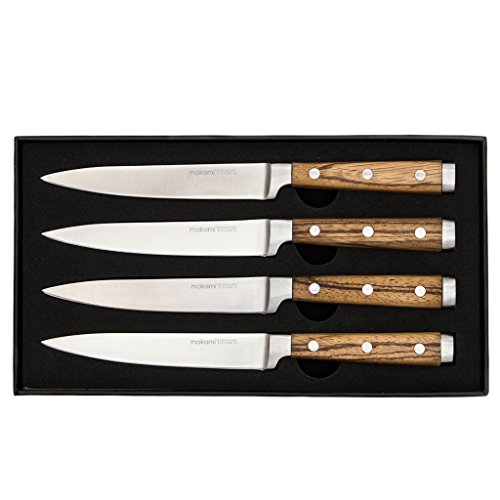 makami 4er-Set Premium Steakmesser mit scharfer, glatter Klinge und Griff aus edlem Palisanderholz in Geschenkverpackung - 7