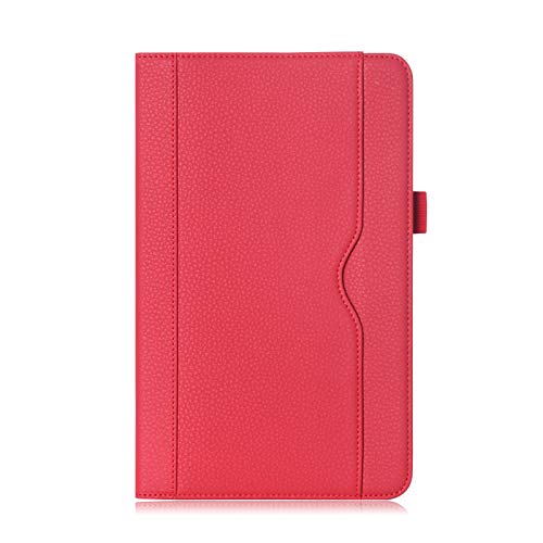 ISIN Housse pour Tablette Série Étui Premium PU avec Support pour Samsung Galaxy Tab A 10.1 SM-T580 T585 Tablette avec Sangle, Multiples View Anges et Document Poche (Rouge)