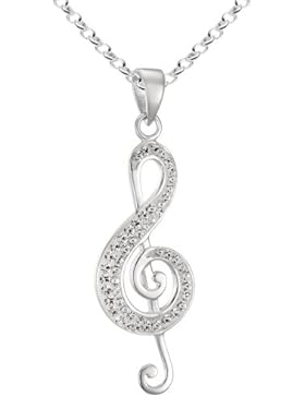 Vinani Anhänger Notenschlüssel glänzend Zirkonia weiß mit Erbskette Sterling Silber 925 Kette Italien ANZ-T