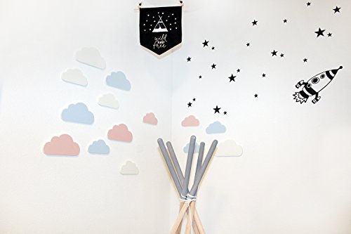 luvel – 3D-Wanddeko Kinderzimmer 5er-Set – (M6) *** NEUHEIT *** süße weiße Wolken mit 3D-EFFEKT in TOP Qualität / 10mm Kunststoff / MADE IN GERMANY - 5