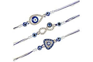 eCraftIndia Set of 3 Diamond Evil Eye Rakhis | Best Bro Ever Fridge Magnet | Roli Chawal Pack | Evil Eye Rakhi for Brother Bh
