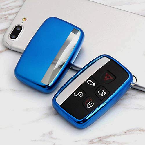Kelay Soft TPU Key Fob Cover Mando a distancia Premium Key Protection Case Compatible con Land Rover Discovery Sport Evoque Aurora Jaguar XF XJ XJL XEL XFL F-pace 5 botones (azul)