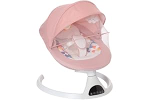 YAZOCO Transat Bébé Électrique avec 5 Amplitudes de Vibrations, Balancelle Bébé Électrique pour Bébé 0-6 Mois avec Minuterie, Télécommande, Musique (Rose)