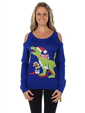 Tipsy Elves Women's Christmas Jumper - T-Rex Jumper Size XXL Blue: Amazon.co.uk: Clothing
