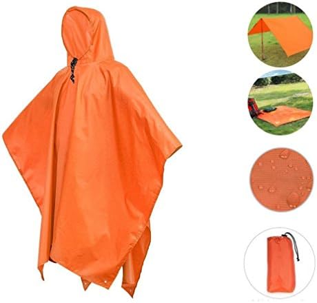 BLF Multifunctional Waterproof Rain Poncho Raincoat, Rain Cover Poncho, Mens Womens Rain Coat, Outdoor Tent Ground Mat, sunshade Tarp For Hiking Cycling Camping Climbing Trekking (Orange)