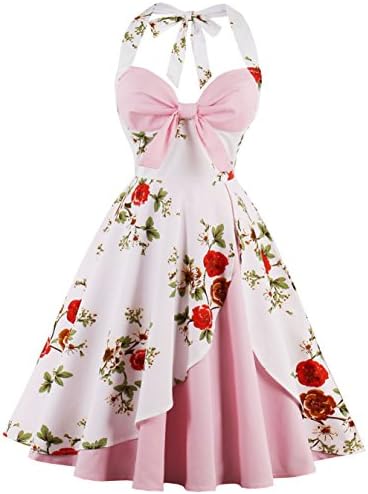 Joansam Women's Halter Vintage 1950s Audery Swing Prom Party Dress Retro Cocktail Dress JS1578P-2XL