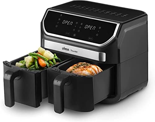 Ufesa Thunder Friggitrice Aria Senza Olio con 2 Vaschette Indipendenti, 9L (4.5L + 4.5L), 11 Programmi, 1700 W, Controllo Digitale, Timer, Temperatura 80ºC - 200ºC, Antiaderente