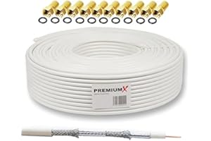 PREMIUM X PremiumX BASIC Cable coaxial de 25m - Recepción perfecta con blindaje de aluminio cuádruple de 135dB - Compatible con DVB-S/S2, DVB-C, DVB-T, instalaciones BK - Incluidos 10 conectores F