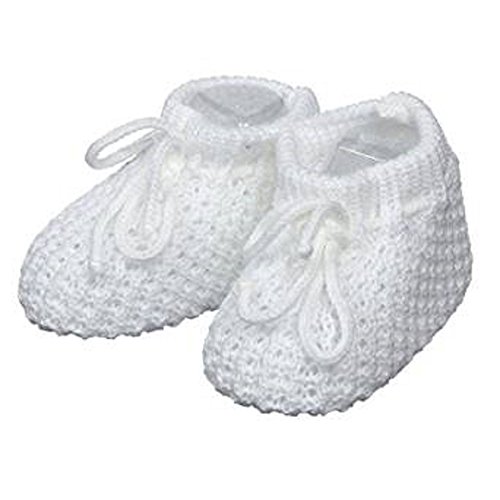 Newborn Baby Girls Boys Soft Tie Up Knit Booties (White)