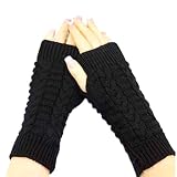 100% nuevo y de alta calidad K-youth® Guantes de invierno Sin Dedos Hechos Punto Del Brazo Manoplas Calientes Suaves Unisex (Negro)