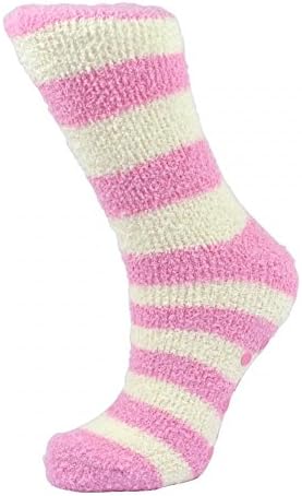 COSY TOES PAIR FLUFFY SOCKS PINK AND WHITE STRIPES Size 4-7 (50593) BRAND NEW AND BOXED