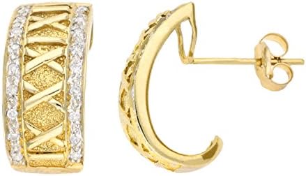 Adara 9 ct Yellow Gold Roman Numerical Half Hoop 16 pt Diamond Earrings