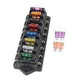 6,3mm Sicherungshalter Gebildet 8-Fach Sicherungshalter, Auto KFZ Standard Bsicherungsdose (Für 1~40 AMP), mit 10 Frei Sicherung (3A/5A/7.5A/10A/15A/20A/25A/30A/35A/40A), Wasserdicht Sicherungsträger