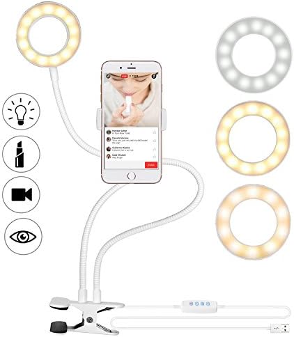 Followsun Cellphone Selfie Ring Light with Holder Stand for Live Streaming, 13 LED Camera Light, 3-Light Mode, 8-Level Brightness With Long Arm Desk Stand for iPhone Samsung SONY HUAWEI etc