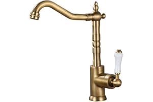 EGTink Robinet de Cuisine Antique,Mitigeur Robinet de Cuisine en Laiton,Rétro Robinetterie de Lavabo Salle de Bain,Rotatif à 360 °,Mitigeur Chaud et Froid (Laiton Vieilli)
