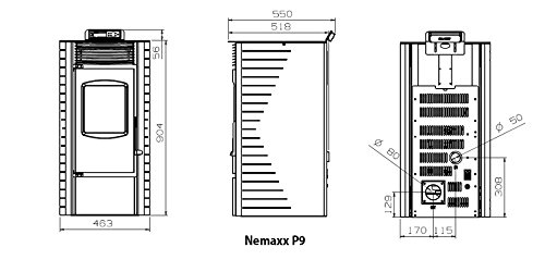 Nemaxx P6 / P9 / P12 Pelletofen Pelletkamin Pelletkaminofen Kaminofen Heizofen Pellet Ofen Kamin Pelletheizung Heizung, Modell:P9 Pelletofen - 4