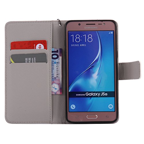 Feeltech Samsung Galaxy J510/J5 2016 Hülle PU-Leder und Brieftasche Bunte Muster Fall mit Magnetverschluss, Hybrid-Kickstand mit Stand-Funktion, schlagen Sie schützende weiche TPU Stoßstangenabdeckung und Kreditkartenhalter für Samsung Galaxy J510/J5 2016 Handgelenk Bügel-Buch-Art-Geldbeutel-Tasche mit 2 In 1 Berühren Sie Stift – White leopard - 5