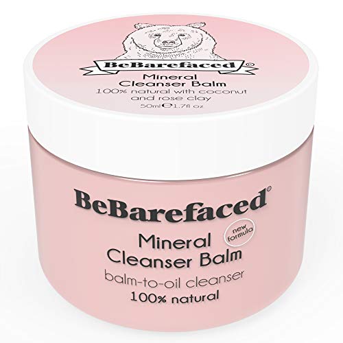 Bálsamo de limpieza facial vegano y natural de BeBarefaced con arcilla rosa mineral y aceite de coco - Limpiador facial humectante y antienvejecimiento para la piel seca - Con vitamina E