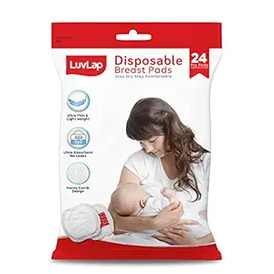 LuvLap Ultra Thin Honeycomb Nursing Breast Pads, 24pcs, Disposable, High Absorbent, Discreet Fit