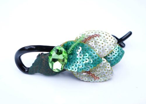 Butterfly Series* Delicate Green Sequin Leaves With Rhinestone Hair Clip / Hair Accessories - Gift Pouch / Box