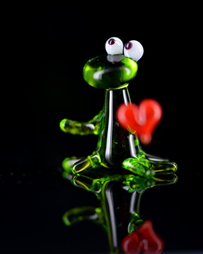 Grüner Frosch mini mit Herz – Figur aus Glas Grün – Glasfigur Deko Setzkasten Vitrine - 5