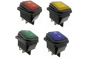 CHILITEC 4 interruttori a bilanciere impermeabili IP67 a 2 poli (4 pin) ON-US 250 V 16 A, 1 per colore – rosso, giallo, verde, blu illuminato