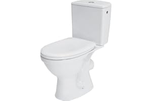 CERSANIT Stand WC mit Spülkasten Komplett | Toiletten mit Toilettensitz Polypropylen ohne Absenkautomatik | Kloschüssel mit Waagerecht Ablauf - 37 cm Breite | aus Keramik | Farbe: Weiß