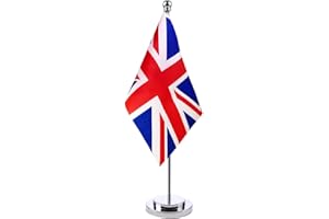 Ghzste United Kingdom Flag, Polyester UK British Desk Flag Small Mini UK Table Flags with Stand Base Home Office Festival Events Celebration Decor