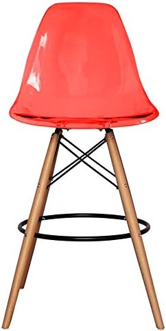 The Inventors Ghost Red DSB Eiffel Bar Stool with Wooden Legs Natural