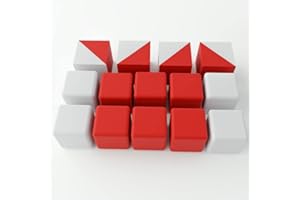 3D3 & CO - Plastic buckets compatible WPPSI test, 14 Cubes, 4 Red and White Bicolor Cubes, 6 Red Cubes and 4 White Cubes.