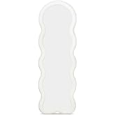 IDMarket - Cream Boucle Fabric Wavy Mirror 150 x 50 cm