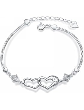 Merdia S925 Silber Herz mit einem Kubisch Zirkonia Damen Armband 7.5