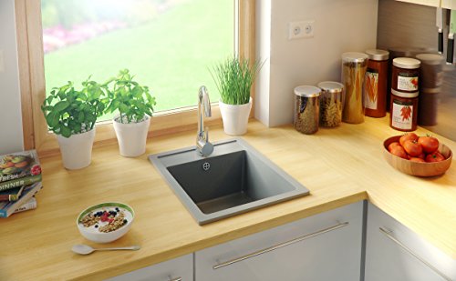 Granitspüle grau, 1-Becken, Siphon, Granitbecken, Küchenspüle, Schrankbreite ab 40 cm - 4