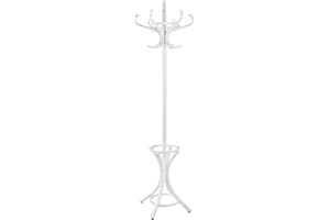 Headbourne Wooden Free Standing Hat and Coat Stand with Umbrella Holder 185cm, 12 Hooks Coat Rack for Hallway Entryway Office, Rotating Top Tier - White