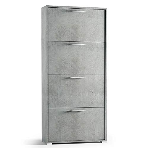 JOYSHOP s.r.l. Scarpiera scaffale portascarpe Doppia profondità con 4 Ante, Fino a 24 Paia di Scarpe 67x28x147 cm, Prodotto Full Made in Italy, Non di importazione, Cemento