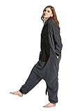 Honeystore Unisex Grau Waschbär Kostüm Erwachsene Tier Jumpsuits Onesie Pyjamas Nachthemd Nachtwäsche Cosplay Overall Hausanzug Fastnachtskostüm Karnevalskostüme Faschingskostüm Kapuzenkostüm L -
