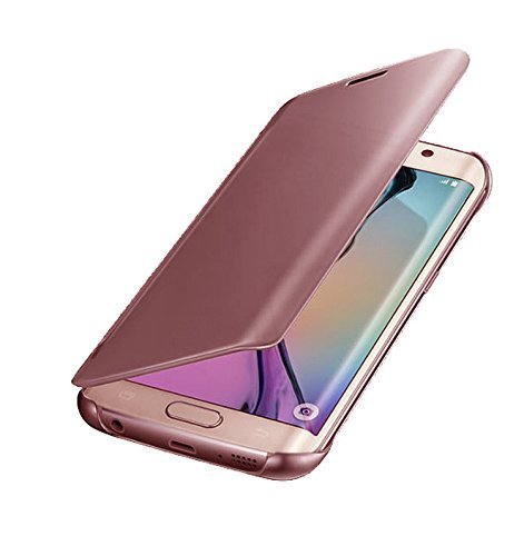 CARYYCY Lujo Elegante Purpurina Smart Flip Ultra Slim Vista Galvanizado Espejo Duro Claro Transparente Tel  fono Carcasa Para Samsung Galaxy S6 Edge  Rosegold 